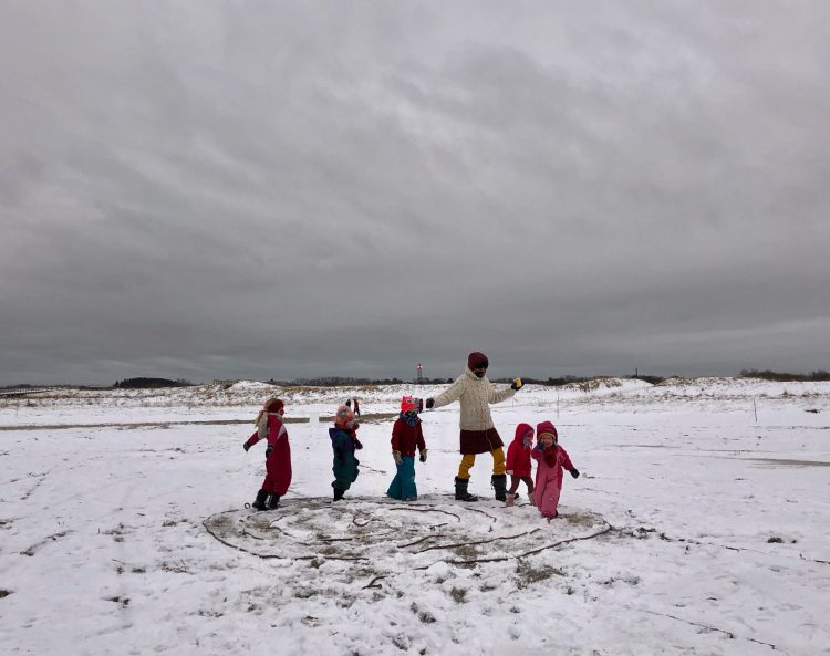 Walking a labyrinth on the beach